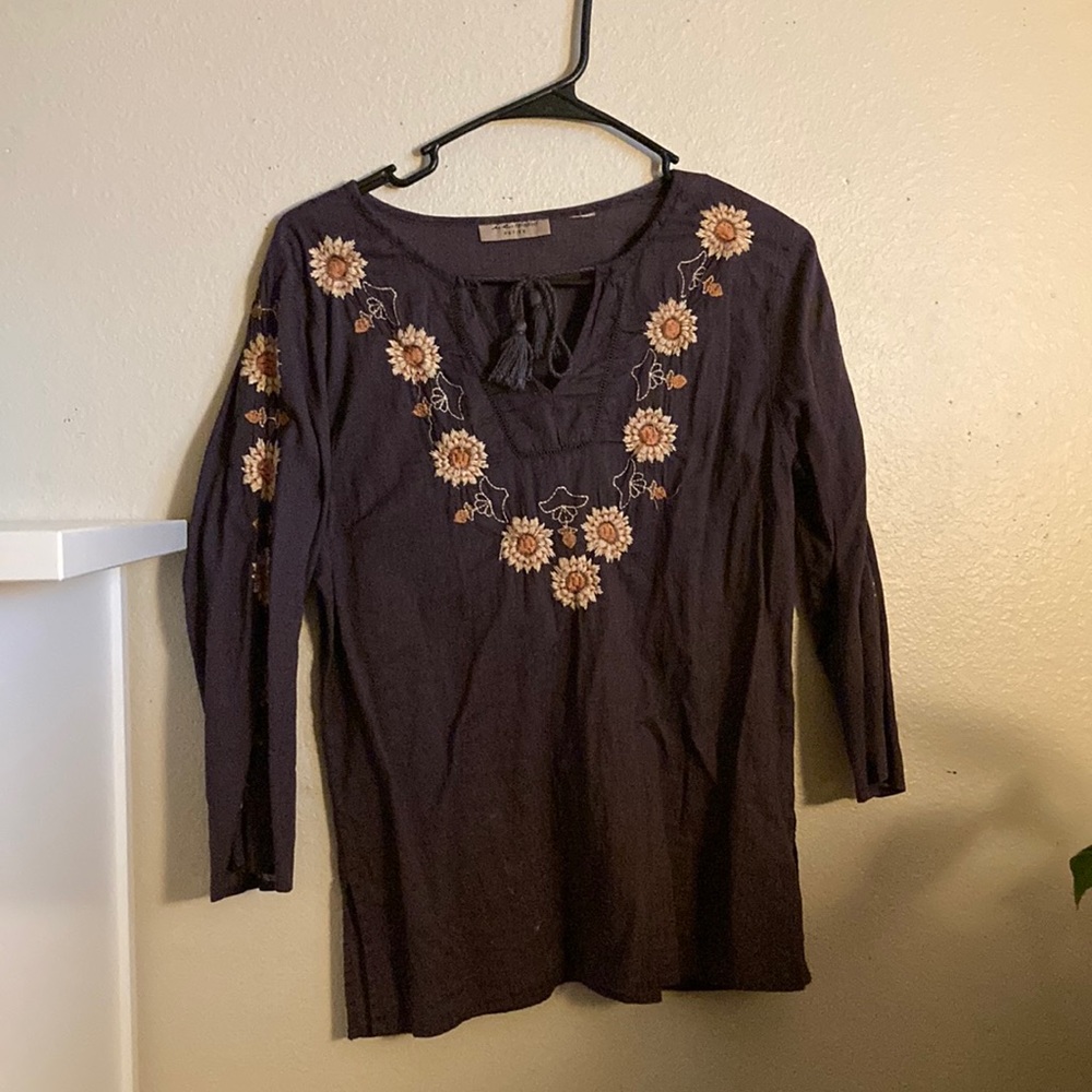 Purple floral blouse